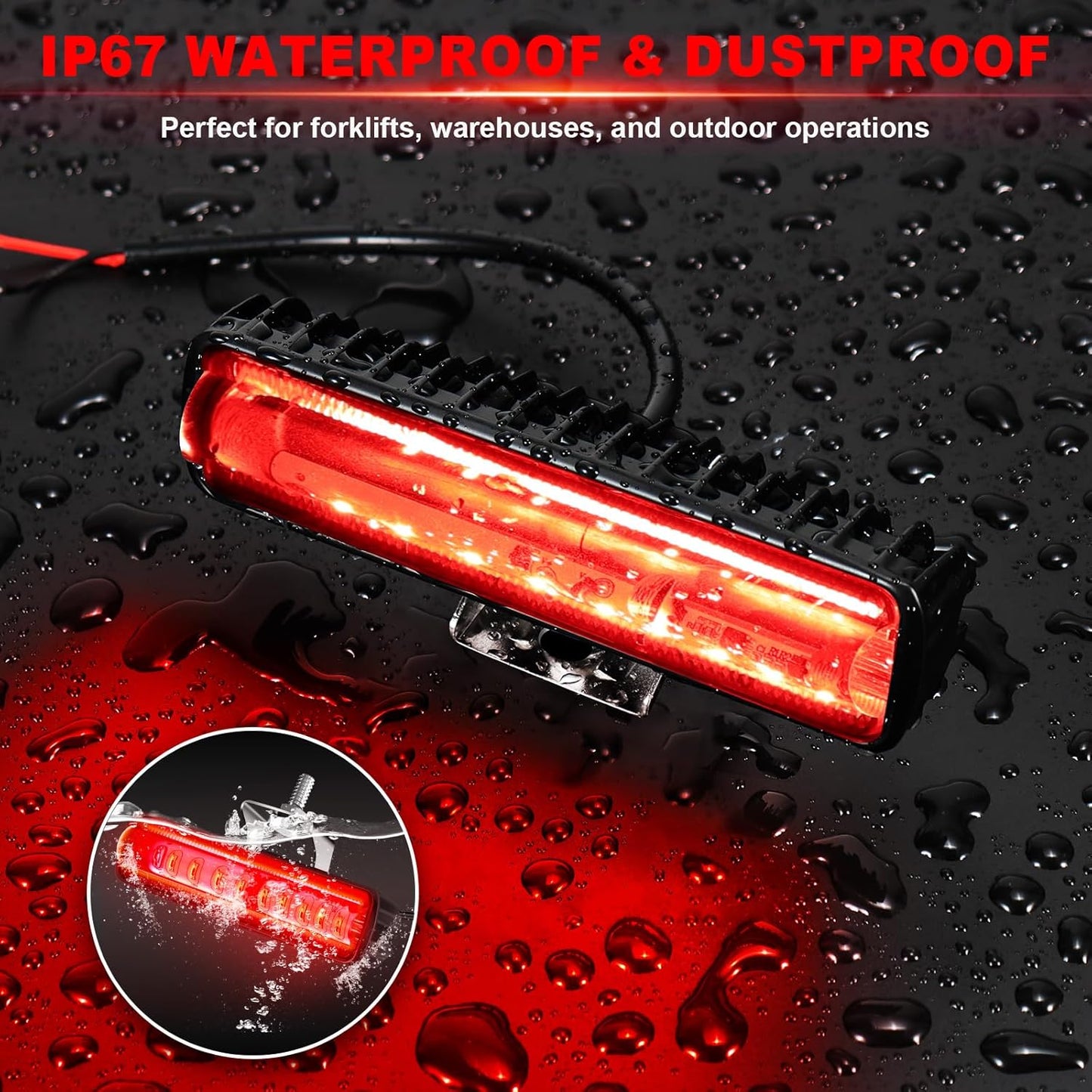 LED Forklift Safety Light - 2 Pack Warehouse Warning Light with Adjustable Mounting Bracket for Truck, AGV Security Indicator Spotlight Brightness (Red)