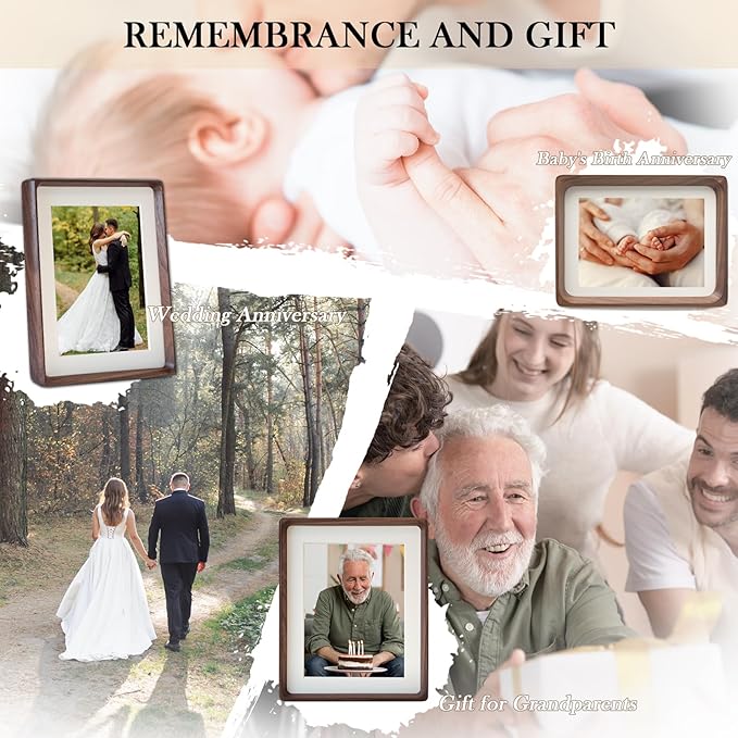 11x14 Wooden Picture Frame with Double Mat - Natural American Black Walnut Wood Photo Frame Matted to 8x10 & 5x7 | Tabletop & Wall | Brown