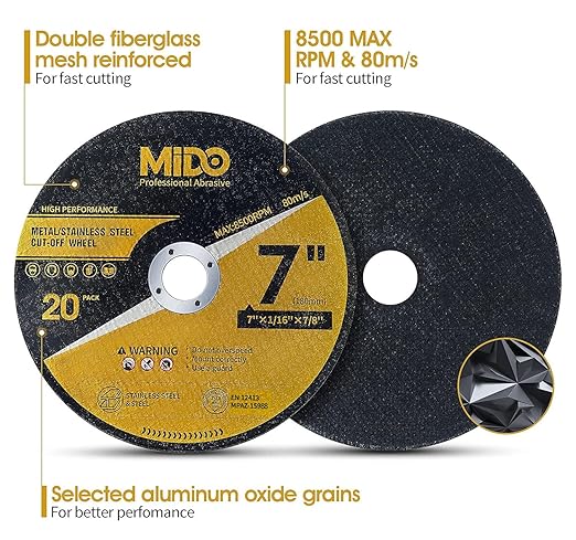 20 Pack Cut Off Wheels 7 Inch Cutting Wheel 7”x1/16”x7/8” Metal&Stainless Steel Cutting Disc Fit for Angle Grinder