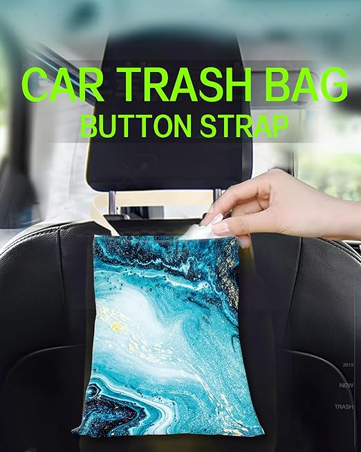 Car Garbage Can, Car Trash Bag, Car Garbage Bag, Hanging Car Trash Can for Car Accessories, Vehicle, Travelling, Camping, Cute Car Back Seat Organizer, Luxury Blue Marble