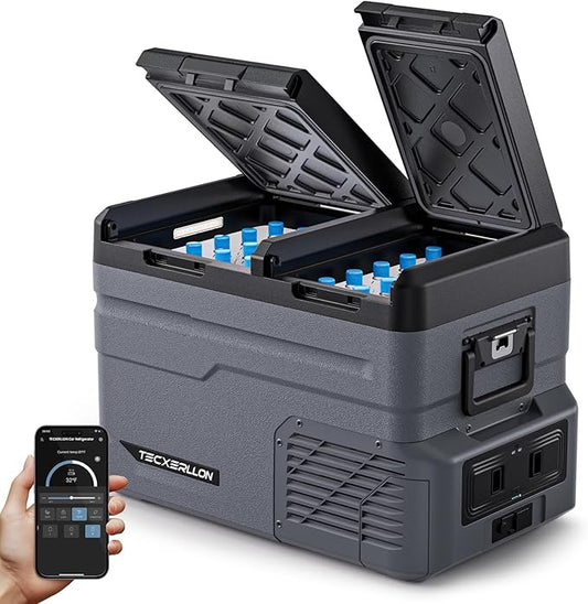 12 Volt Car Refrigerator Dual Zone Electric Cooler, 40 Quart Portable Freezer Fridge with APP Control, Compatible with Detachable Battery (Not Included), for Overlanding, Camping, RV, Truck