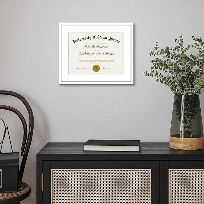 Americanflat 11.5x14 Diploma Frame with Shatter-Resistant Glass - Use as 8.5x11 Frame with Mat or Display 11.5x14 Document Without Mat - Legacy Collection - Certificate Frames for Wall - White