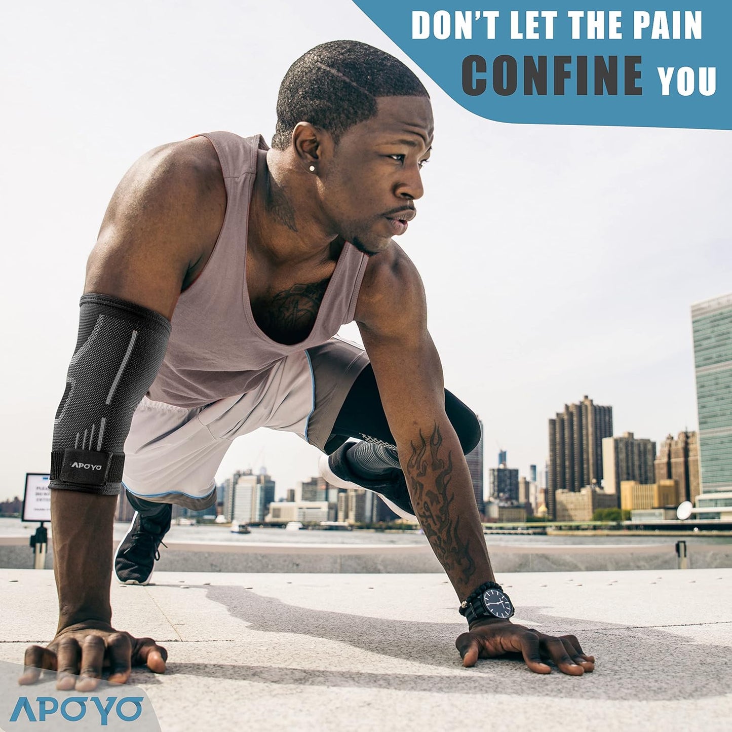 APOYO Elbow Brace for Tendonitis and Tennis Elbow, Compression Sleeve for Arthritis, Workouts, Reduce Joint Pain During Fitness Activity (Medium)
