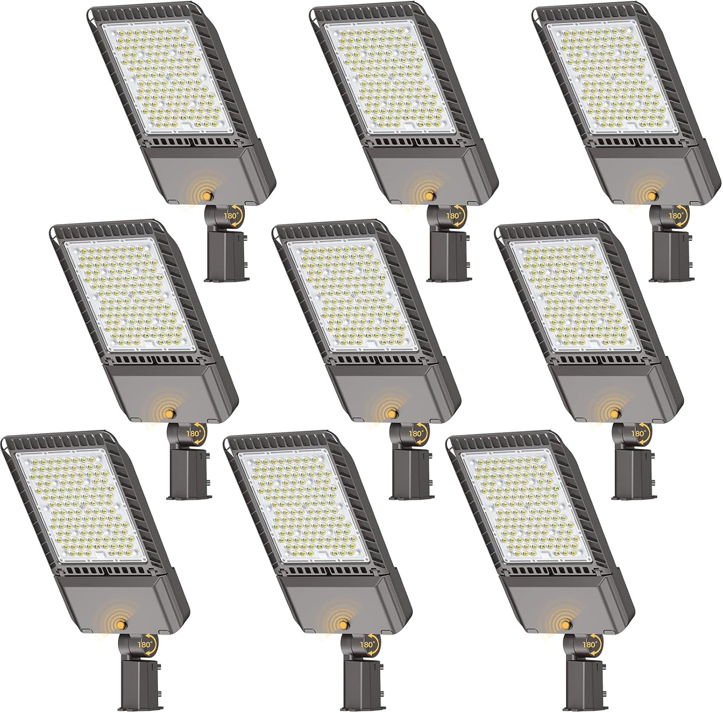 340W LED Parking lot Light Commercial Area Oudoor Lighting Street Light with Dusk to Dawn Photocell 61200Lm(180LM/W) 6000K IP65 Waterproof 100-277V for Driverway, Parking Lot 9 Pack