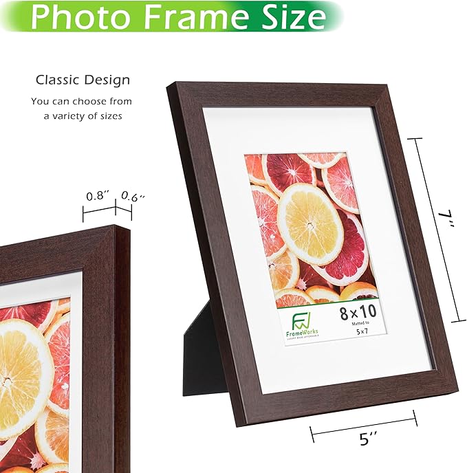 FrameWorks 2-Pack, 8x10 Matted to 5x7 Picture Frame, Mahogany – Classic Wooden Photo Frame with Tempered Glass, Modern Matte Finish for Prints, Posters, Certificates & Wall Decor – Gallery-Ready