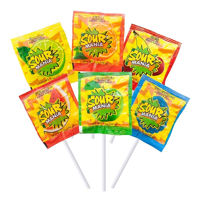 Yummy Lix Sour Mania Gourmet Lollipops, (Pack of 24)