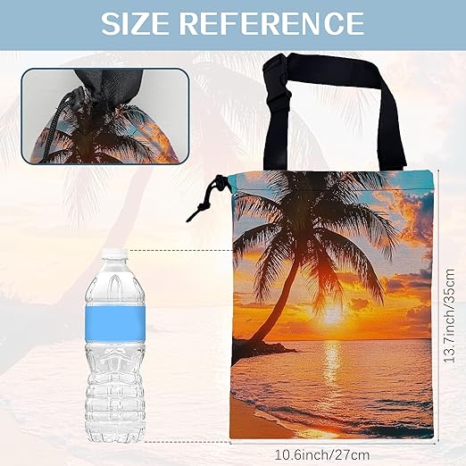 Seaside Sunrise Car Trash Bag,Coconut Tree Strap Drawstring Car Garbage Bags,Car Back Seat Organizer with Adjustable Buckle for Car Accessories