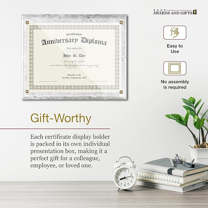 SHOP AWARDS AND GIFTS 8.5 x 11 Certificate Frame Holder, Slide in Wall Plaque Display, 10.5 x 13 Inch Board, White