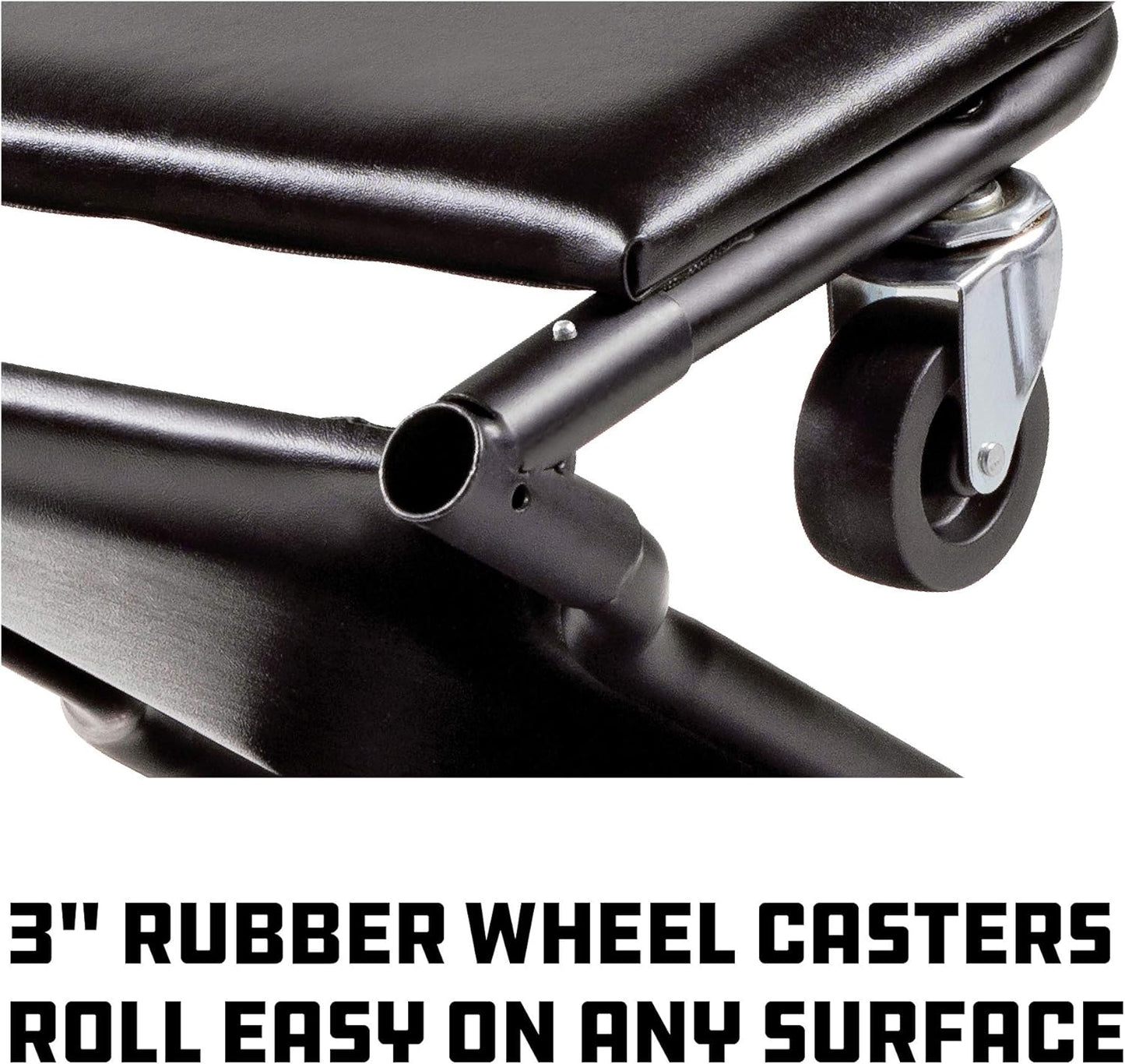 Powerbuilt 42-Inch Triplex Folding Creeper, Rolling Seat, and Brake Stool, All-in-One Adjustable Roller Garage Chair, Lay Down or Sit, Black 620469