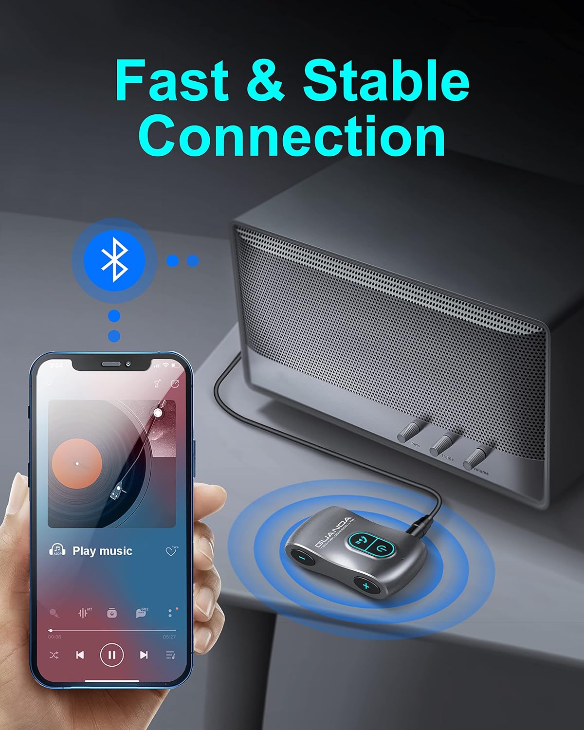 Bluetooth 5.0 Receiver for Car, Noise Cancelling AUX Adapter, Music Receiver for Car Stereo/PC/TV/Home Stereo/Wired Headphones/Speaker with Micro SD Card Slot and Hands-Free Calls