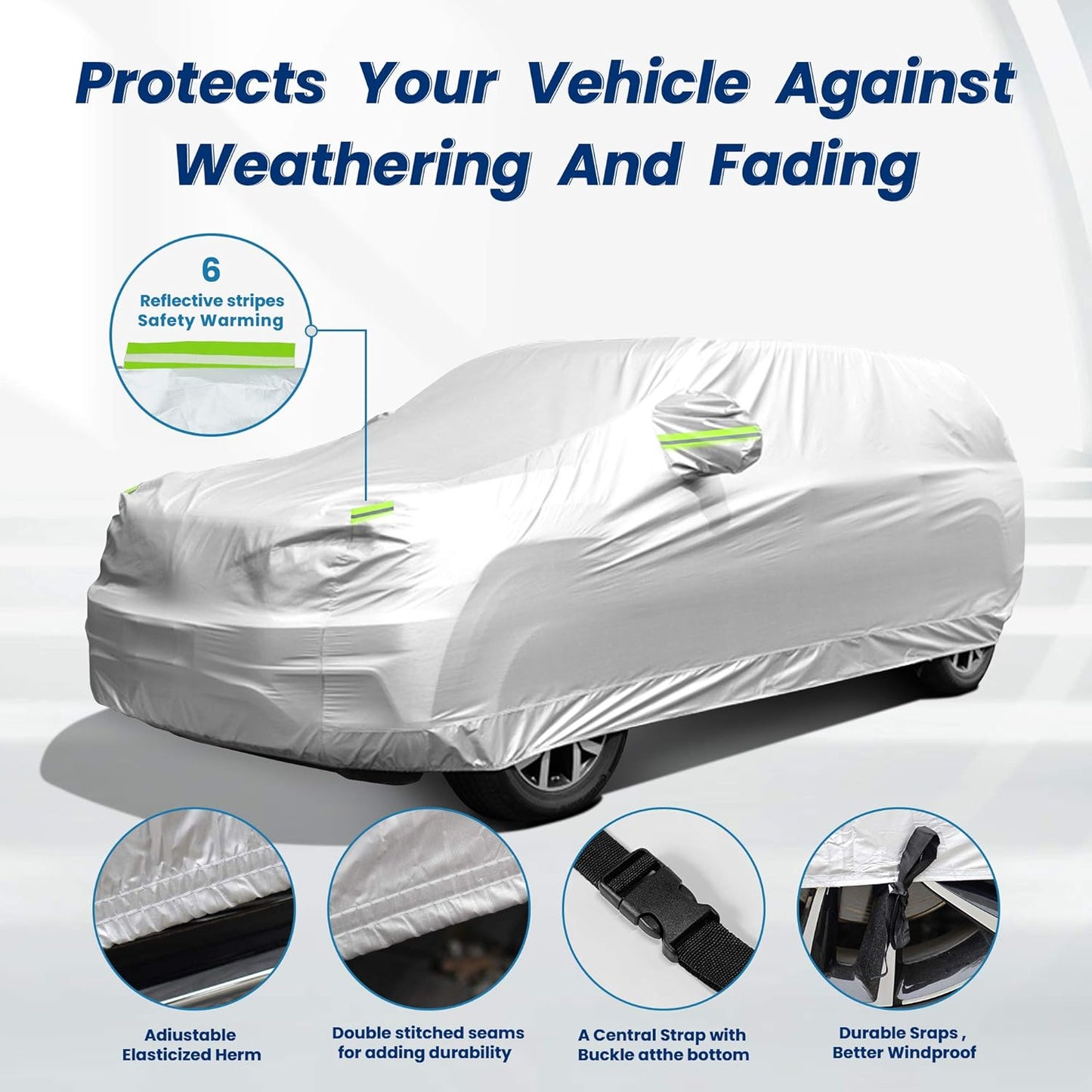 Car Cover Waterproof All Weather for SUV - All-Weather Windproof Design for Automobiles (Rain/Sun/Scratch Resistant), Universal Fit SUV Up to 190’’ (Upgrade)