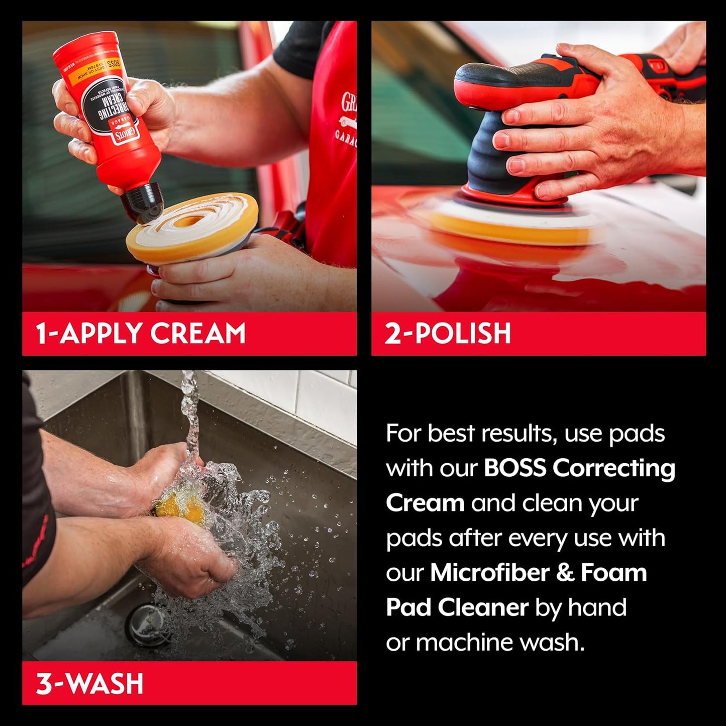 Griot's Garage Orange Foam Correcting Pads for Car Polishing and Detailing, Removes Light to Moderate Paint Defects, Durable, Machine-Washable, 10617, 6.5", Set of 2