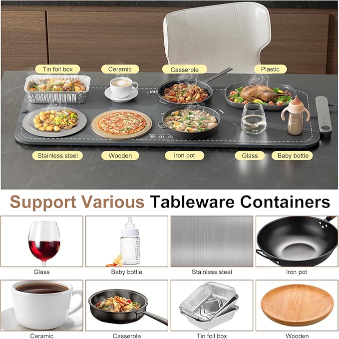 Warming Mat For Food Extra Large Food Warming Mat 36"X16" Warming Trays For Buffets Party Roll Up Food Warmers For Parties Buffet 6 Level Temp 6H Timer Chafing Dishes For Buffet Home Travel Use