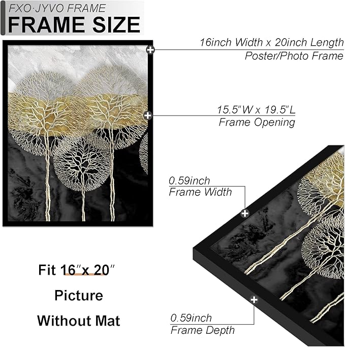 16x20 Picture Frame Set of 3, Display Poster 11x14 with Mat or 16 x 20 Without Mat, Light Weight and High Transparent 16 by 20 Frame for Wall - 3 Pack/Black/16 x20