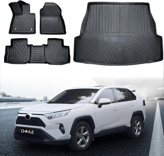 Full Set Floor Mats Custom Fit for 2019-2025 Toyota Rav4 (Include Hybrid) All Weather Floor Mats 2025,Front and Rear Row Mats Liners Trunk Bed mat,Toyota Rav4 Accessories 2025(4 PCS)