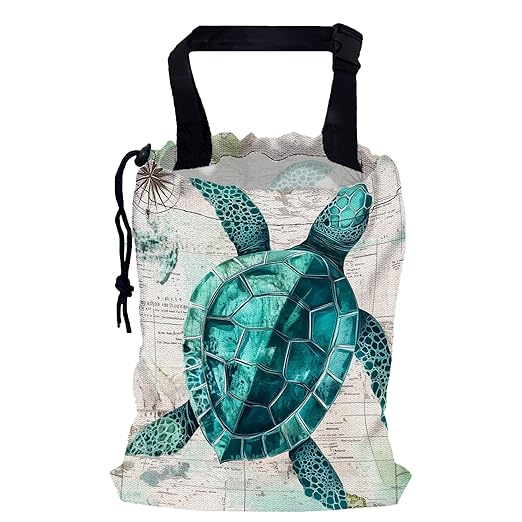 Watercolor Sea Turtle Car Trash Bag,Vintage Map Strap Drawstring Car Garbage Bags,Car Back Seat Organizer with Adjustable Buckle for Car Accessories