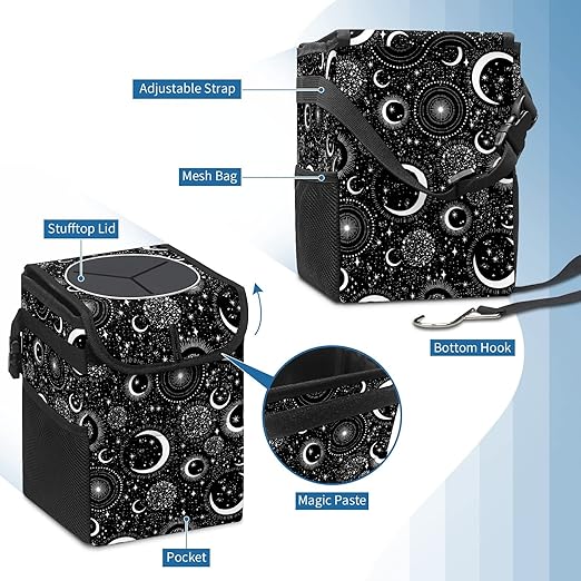 Gothic Moon Stars Boho Car Trash Can with Lid - Collapsible Reusable Waterproof Car Garbage Bag - Organizer