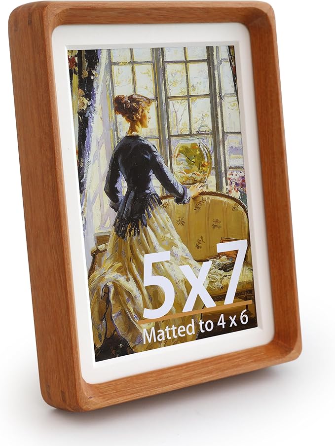 Natural Teak Wood Picture Frame,Picture 4x6 with Mat or 5x7 Without Mat,Standing Desk Photo Frame 5 by 7,Plexiglass,Tabletop or Wall Display
