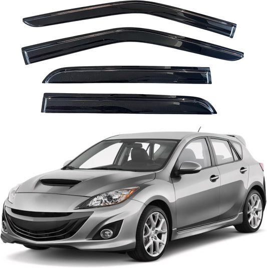 KPY Window Visor Compatible with Mazda 3 Hatchback 2010-2013, 4PC Rain Guard Side Window Vent Deflectors Tape-On Mugen Style, 2010 2011 2012 2013
