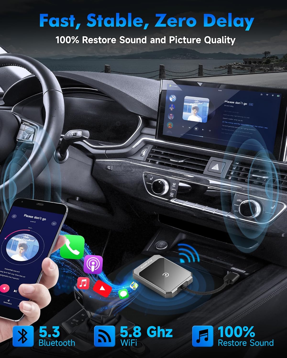 Wireless CarPlay Adapter for iPhone - Plug & Play Wired to Wireless Apple CarPlay Adapter, Fast Auto Connect, Stable & No Delay, Mini Wireless CarPlay Dongle for Cars from 2016 and iPhone iOS, Grey