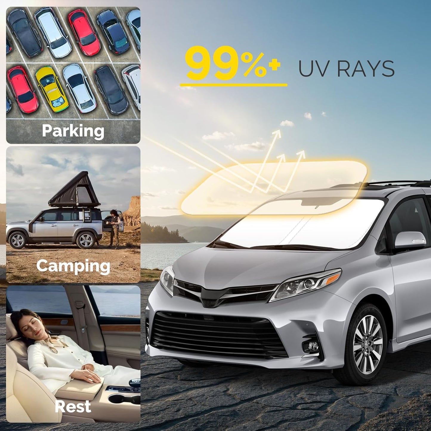 Car Windshield Sun Shade Compatible with 2011-2020 Toyota Sienna Accessories Sunshade Custom Foldable Windshield Sun Visor