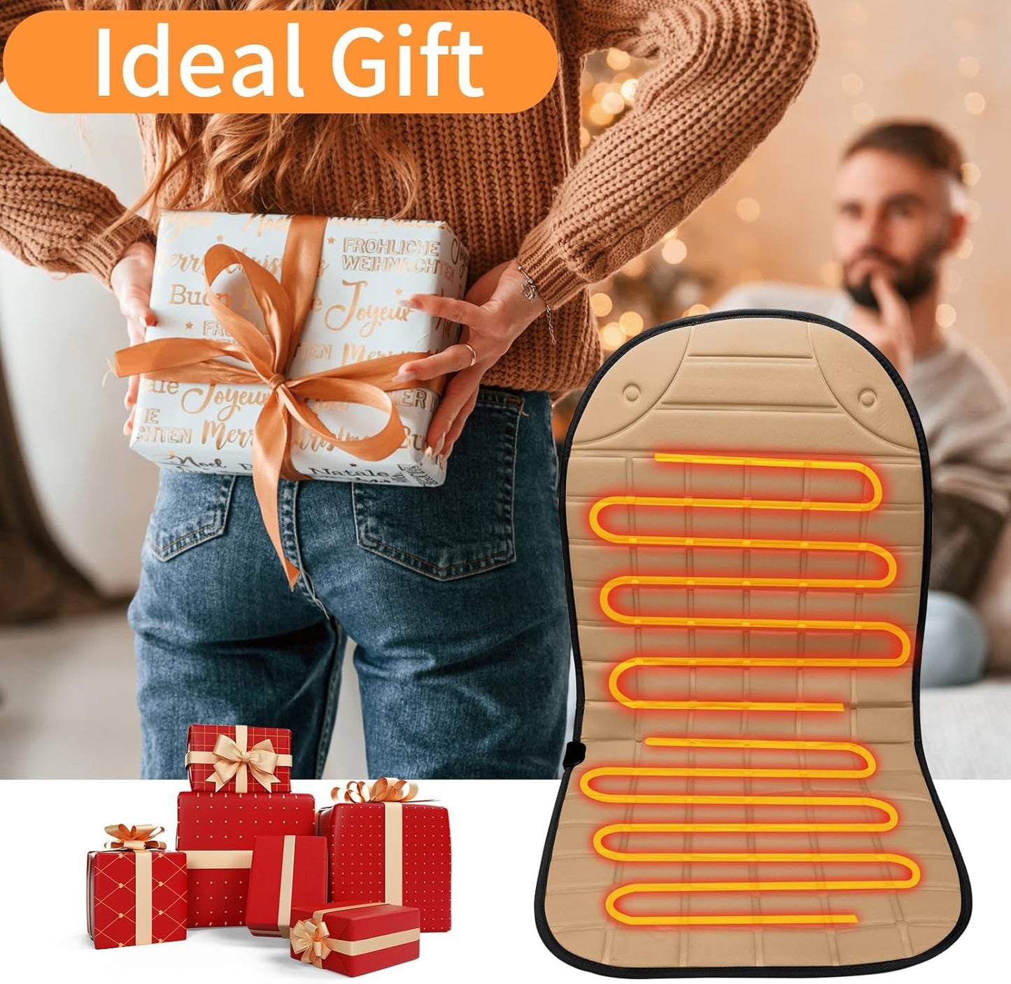 2 Pack Winter Seat Cushion - Portable Comfortable Fiber Seat Cover with Adjustable Buckle for Full Back and Seat (Khaki)