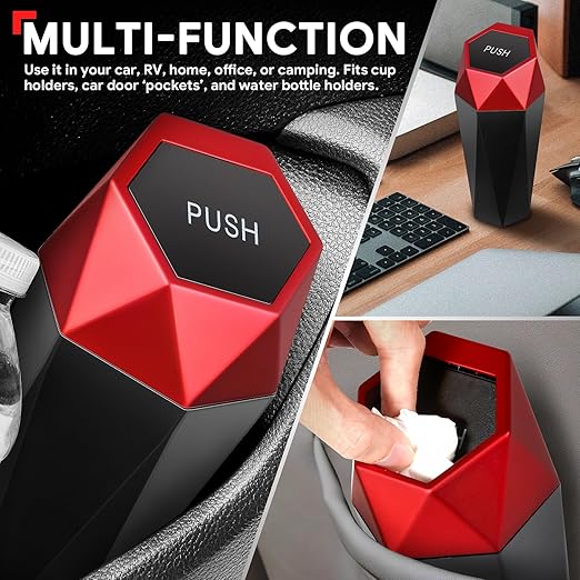DNA MOTORING 2PCS Mini Car Auto Trash Can with Removable Lid, Leakproof Mini Garbage Bin for Automotive Home Office,Black/Red,Set of 2,ZTL-OD-01-RD