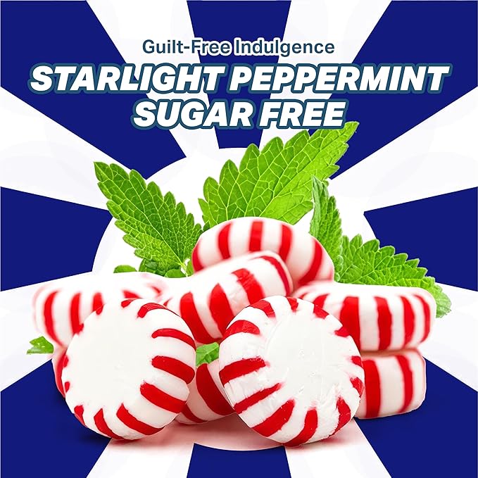 Arcor Starlight Peppermint Sugar Free Hard Candy - 1 Pounds Approx 75 - Sugar Free Candy, Peppermint Candy - Bulk Candy Individually Wrapped - Christmas Candy Bulk- Ideal for Holiday Season