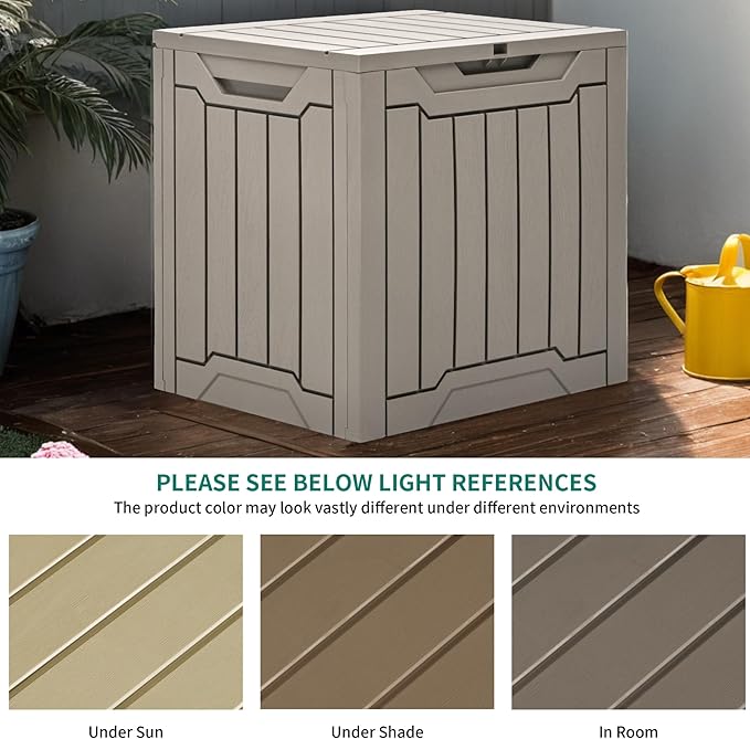 YITAHOME Outdoor Resin Storage Box 31 Gal, Water-resistant Patio Deck Box Outdoor Storage Box for Pillows, Garden Equipment, Securely Lockable, Light Brown