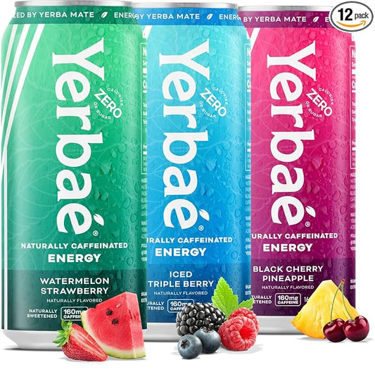Yerbaé Energy Beverage - Variety Power Pack, 0 Sugar, 0 Calories, 0 Carbs. Yerbae is Energized by Yerba Mate, Plant-Based, Healthy Alternative to Sugary Energy Drinks, 16oz cans (12 Pack)