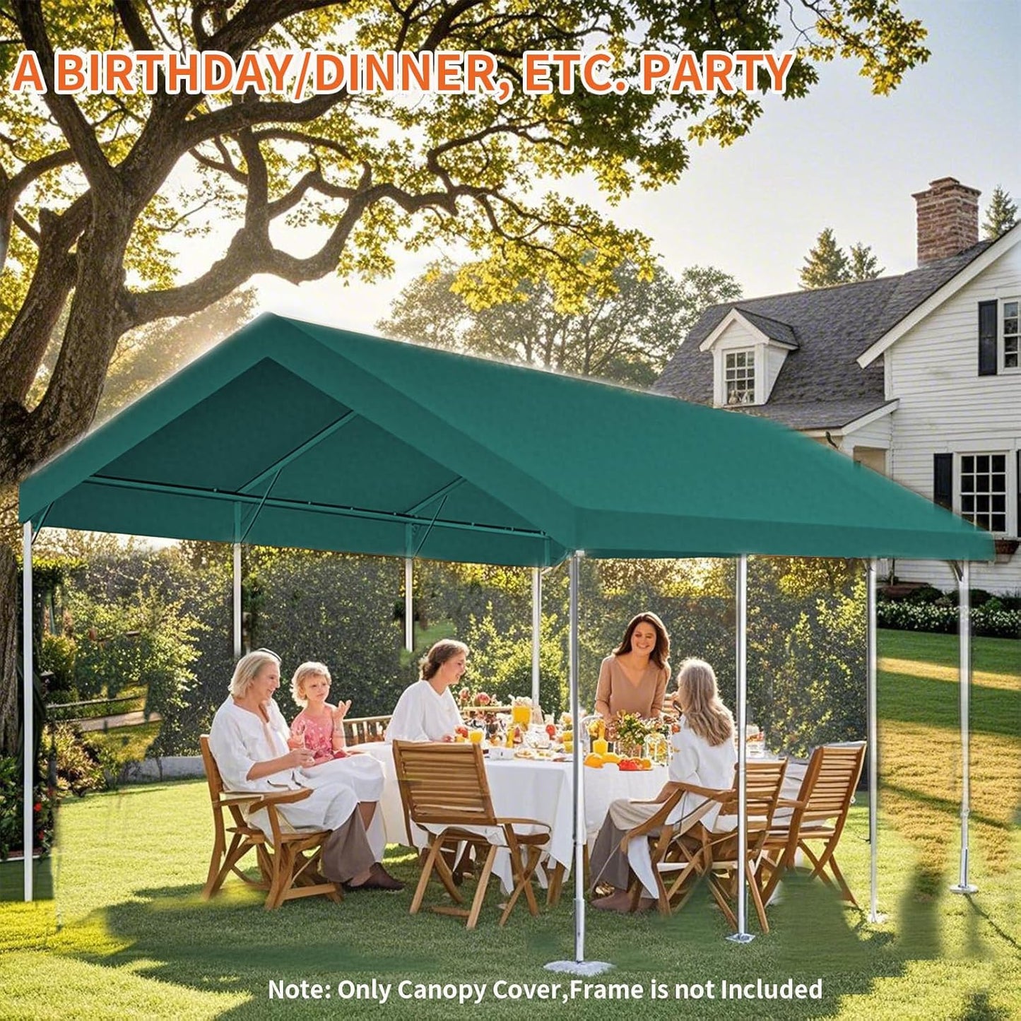 10'x20' Carport Replacement Top Canopy Cover for Car Garage Top Tarp Shelter, Waterproof Car Cover Tent for Party Garden Boat with Ball Bungees (Frame is not Included) (Greem, 10' x 20')