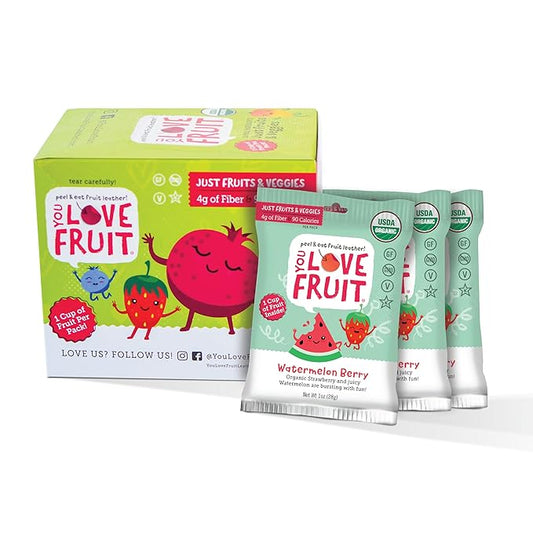YOU LOVE FRUIT - WATERMELON BERRY All Natural Fruit Snacks, Healthy Snack Pack, Real Fruit! Gluten Free, Non GMO, Vegan, Fiber packed, Low Fat, Kosher, Variety Pack, Great For Adding To Gift Box, 1.0 oz (Pack of 12)
