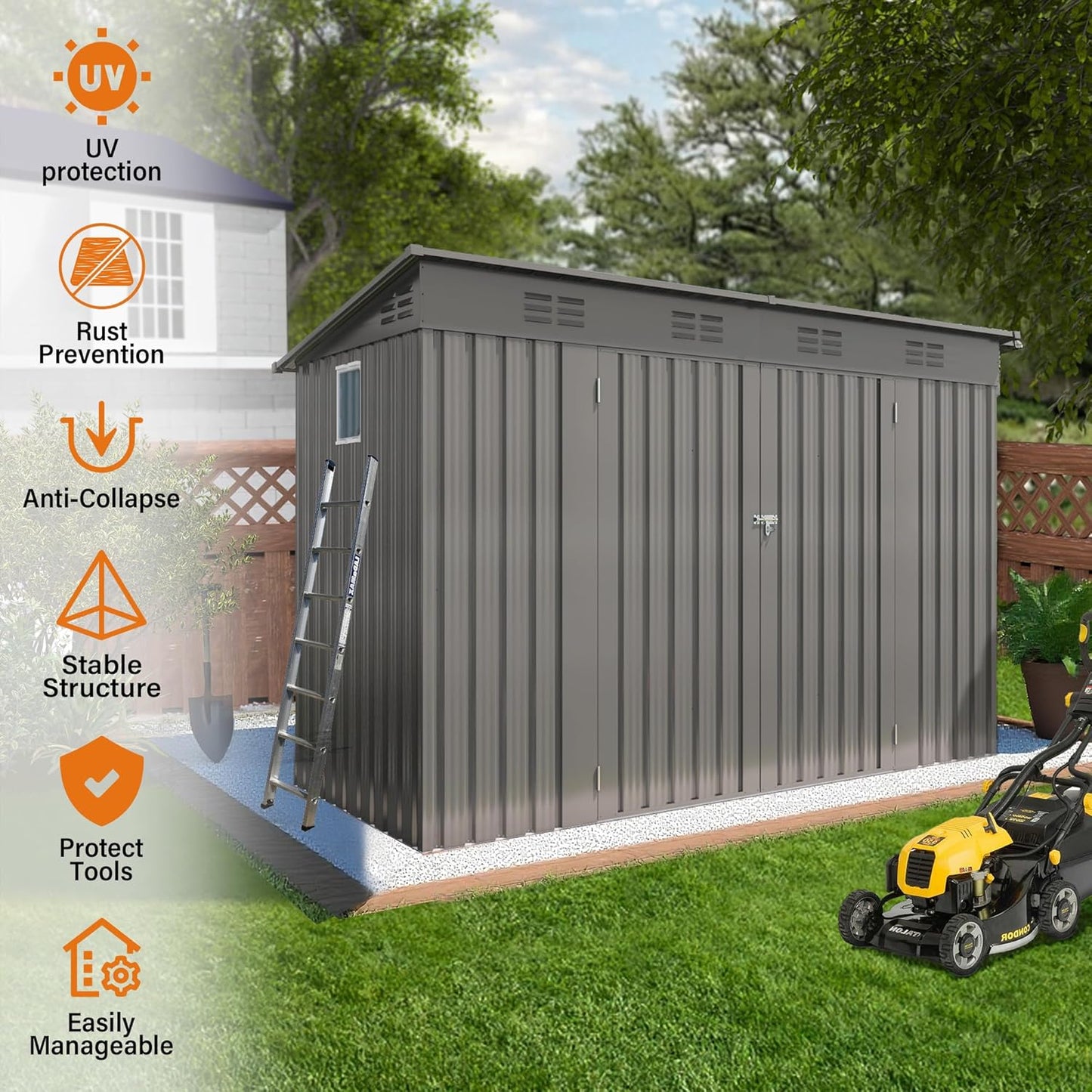 ARMSET Outdoor Storage Shed 4x9 FT for Backyard Organization & Tool Protection - Waterproof Metal Garden Shed, Galvanized Steel Tool House for Patio & Lawn