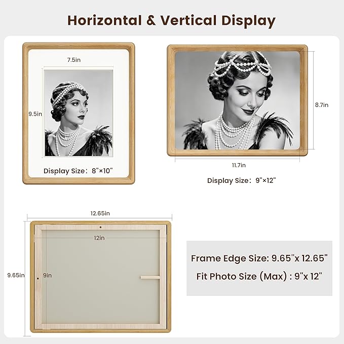HELPLEX 9x12 Premium Picture Frame Set of 2 - Solid Oak Wood with HD Tempered Glass, Convertible 8x10 Matted or 9x12 Frameless Display, Wall or Tabletop Frame - Home Gallery, Memories Made Easy