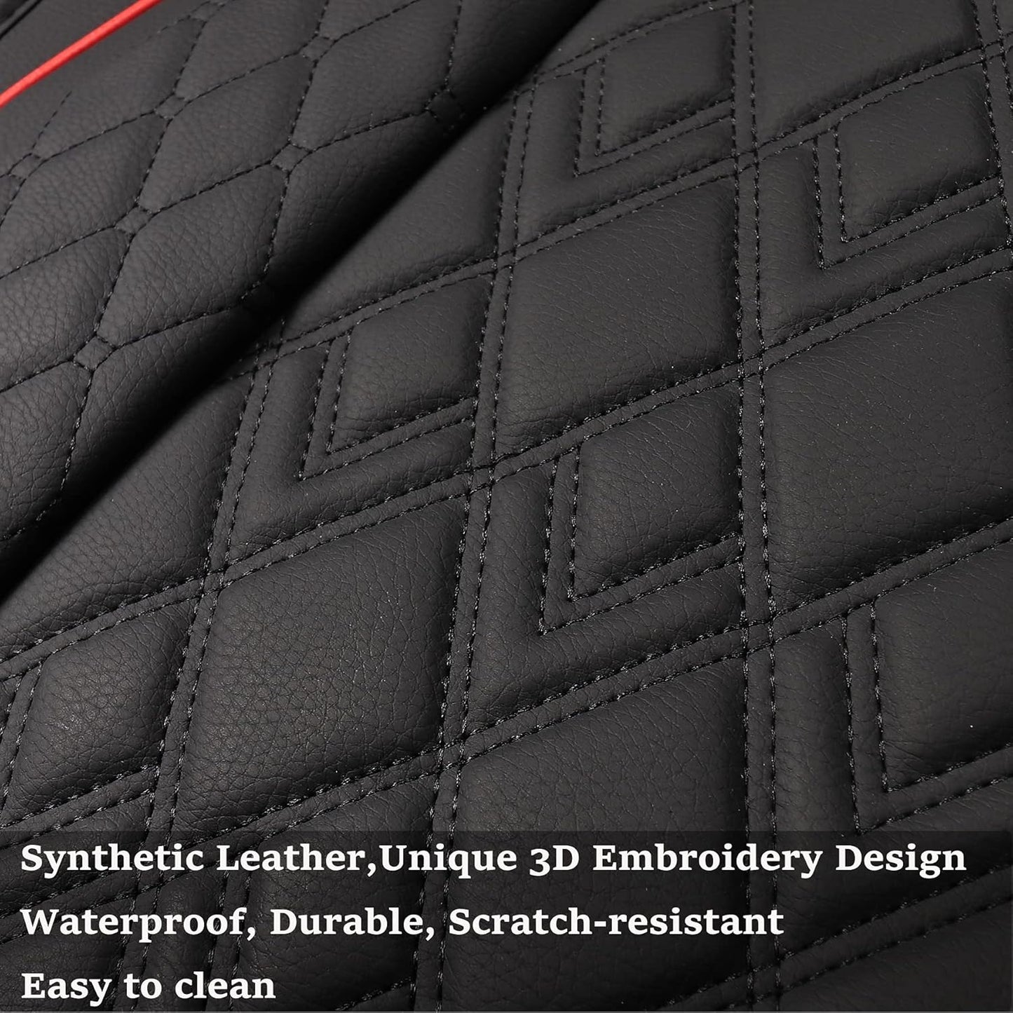 JOJOBAY Car Seat Covers for Dodge Ram 2 Pcs Front,Fit Ram 2009-2025 1500/2500/3500 Pick-up Truck,Crew,Regular,Quad,Mega Cab,Waterproof Leather Seat Covers Protectors（2 PCS Front,Black/Red）