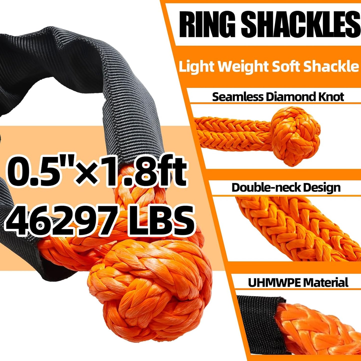 MITZONE Recovery Tow Strap,Heavy Duty Tow Strap Recovery Kit,Car Vehicle Heavy Duty Recovery Rope 37478 lbs for Diesel Trucks,SUV, ATV,Backhoe, Excavators,Ring Shackles,Storage Bag