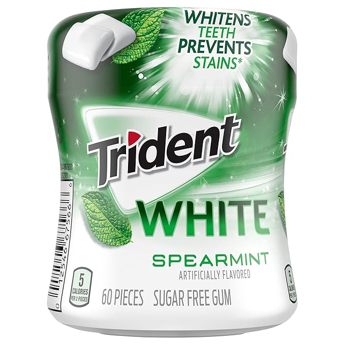 Trident White Spearmint Sugar-Free Chewing Gum, 6 Bottles of 60 Pieces (360 Total Pieces)