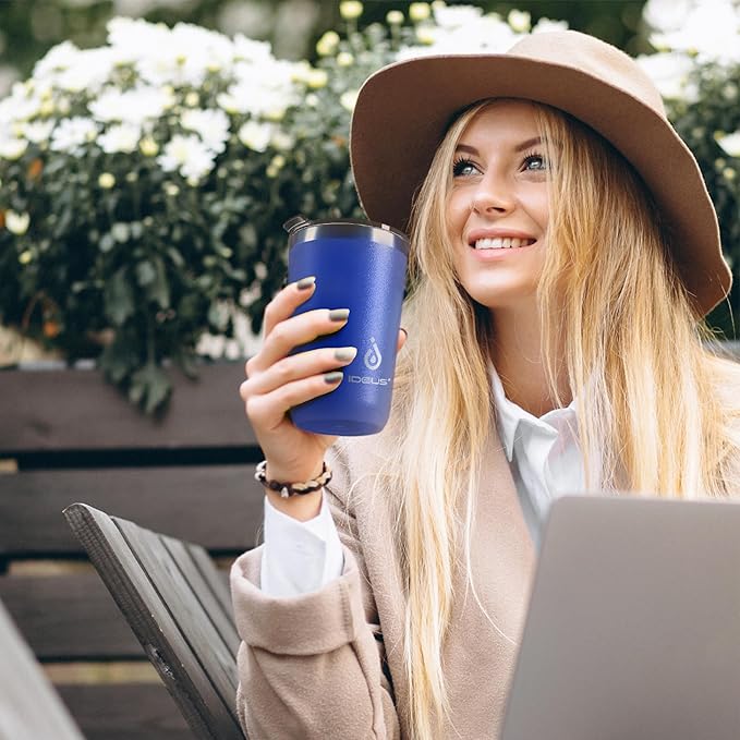 Ideus 20 oz Tumbler, Travel Coffee Mug with Splash Proof Sliding Lid, Double Wall Stainless Steel Vacuum Insulated Coffee Mug for Home and Office, Keep Beverages Hot or Cold, Peacock Blue