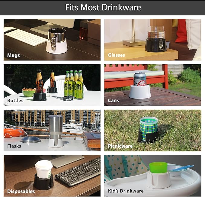HIT PRODUCTS TableCoaster - Original Anti-Spill Table and Desk Cup Holder, Glacier White - RV and Boat Drink Holder, A Tip-Proof Coaster with Tacky Base and Walled Profile to Prevent Spilled Drinks