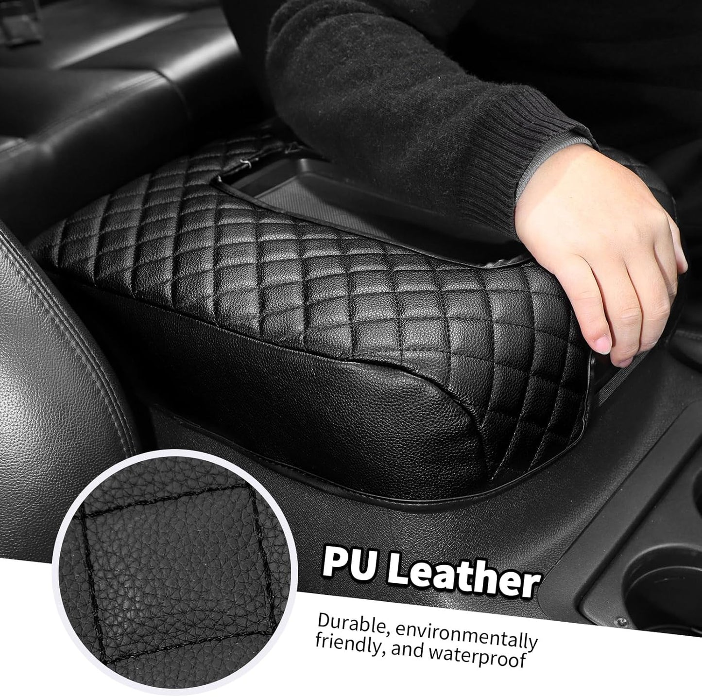 Jimen Car Center Console Cover Pad Fit for Chevy Silverado/Avalanche/Tahoe/Suburban 2007-2013, Leather Armrest Cover Fit for GMC Yukon 2007-2013 (Black)