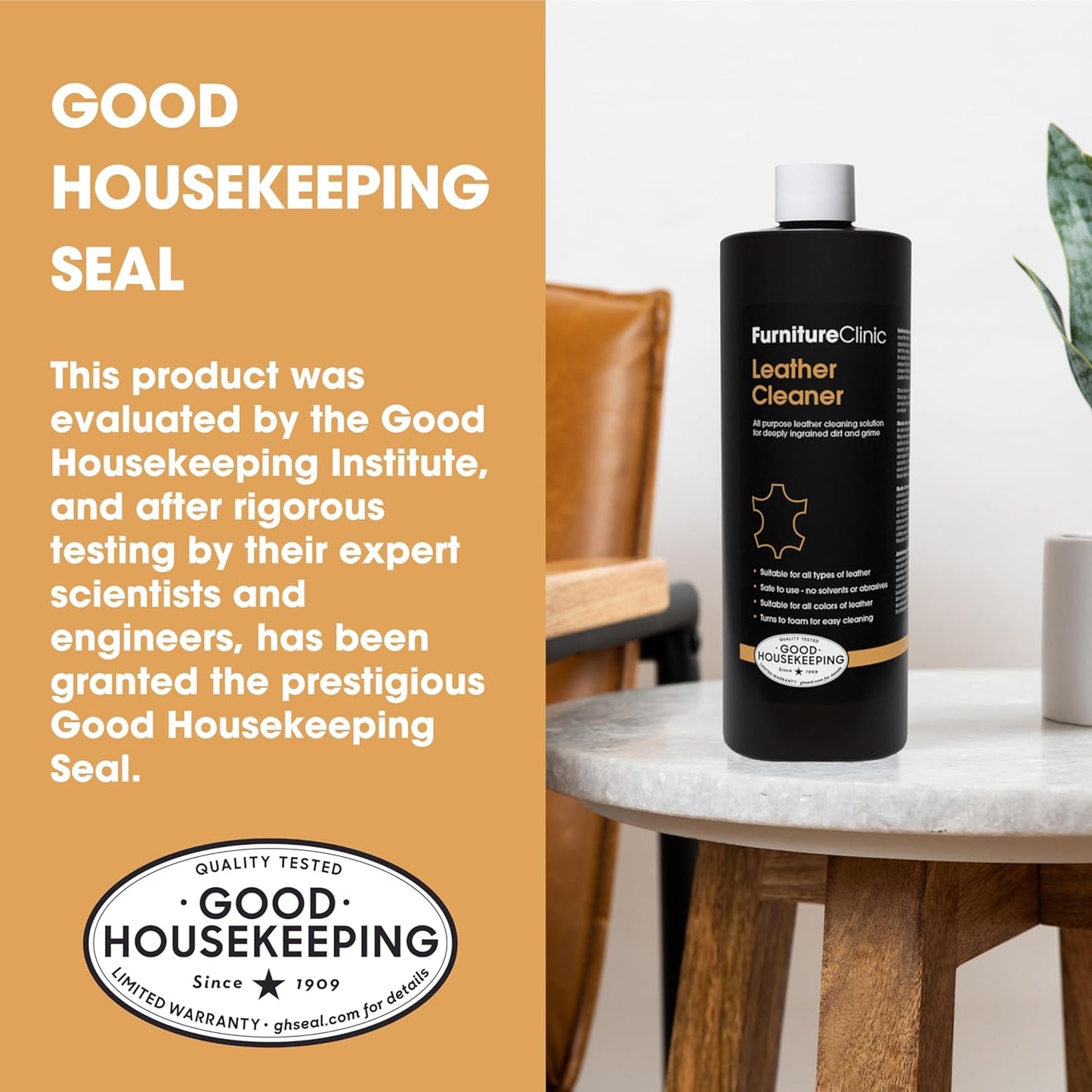 Furniture Clinic Leather Cleaner | Non-Toxic | Removes Dirt & Grime | All-Purpose Cleaning Solution for Couches, Car Seats, Purses, Shoes & Saddles | Restores All Leather Types | 17oz / 500ml