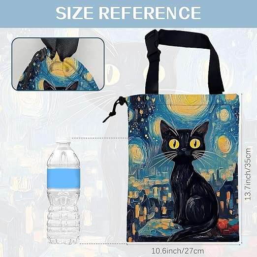 Watercolor Starry Night Car Garbage Bag,Black Cat Small Car Trash Bag Hanging,Drawstring Car Garbage Bag with Adjustable Buckle for Car Back Seat,SUVs,Camping,Road Trips