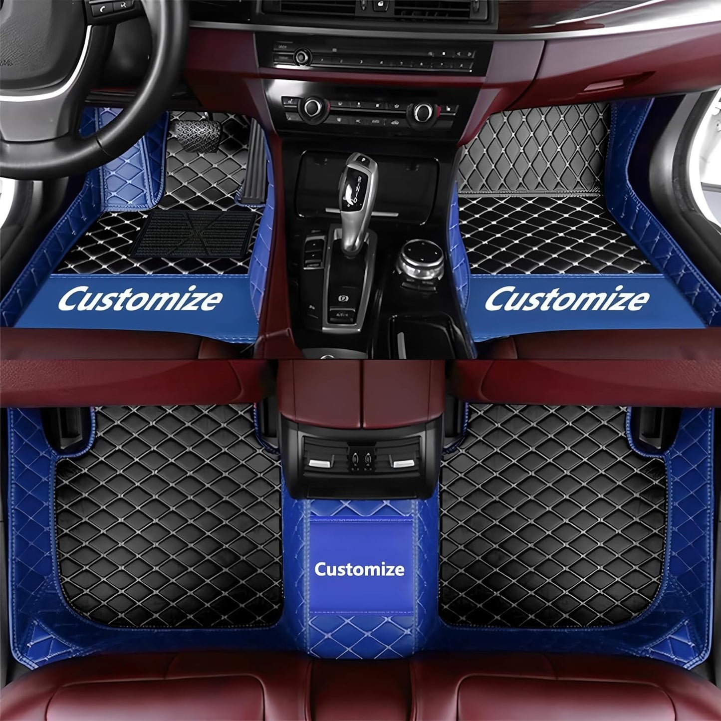 Custom Personalized Floor Mats for Cars，Luxury Full Coverage All Car Floor Mats，Anti-Slip Leather Car Mat Set ，Custom Floor Mats for 99% of Cars, Trucks & SUVs. (Blue and Black)