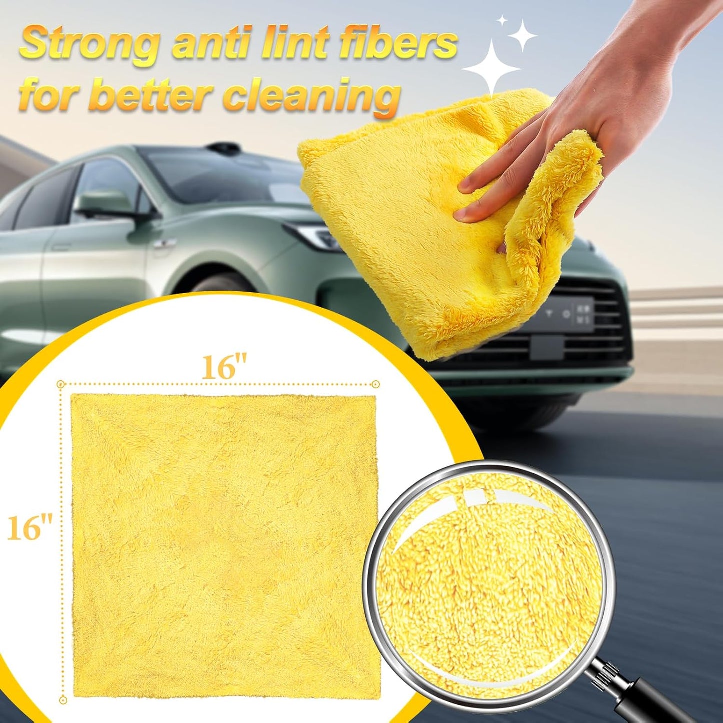 Micro Fiber Towels Car，Coral Fleece Car Wash Cleaning Towel,Endless,Absorbent, Scratch Free,No Lint, Extra Soft,Reusable and Durable,Interior Microfiber Rags 16in x 16in-6 Packs Yellow