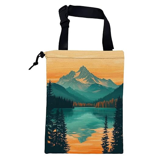 Car Garbage Bag Mountain and Forest at Sunset Hanging Canvas Car Trash Bag Waterproof Drawstring Car Back Seat Organizer for Car Back Front Seat Console with Adjustable Buckle