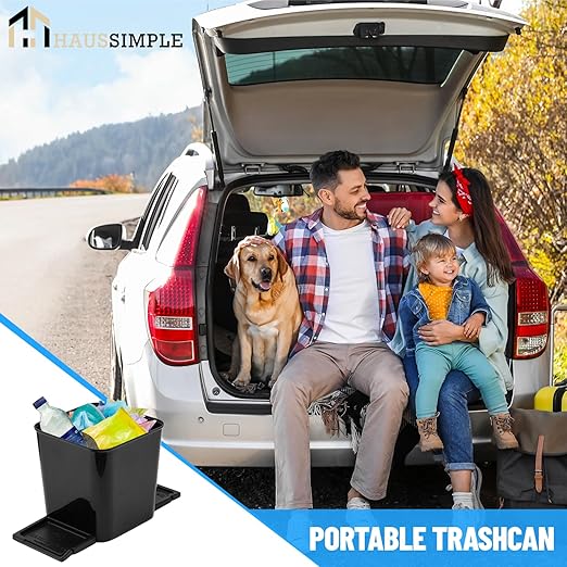 Car Trash Can for Vehicles Leakproof Compact Garbage Bin w/Stability Flap, Anti-Slip Base, Portable Trash Holder for Cars, Trucks, SUVs, Minivans (Black, Small)