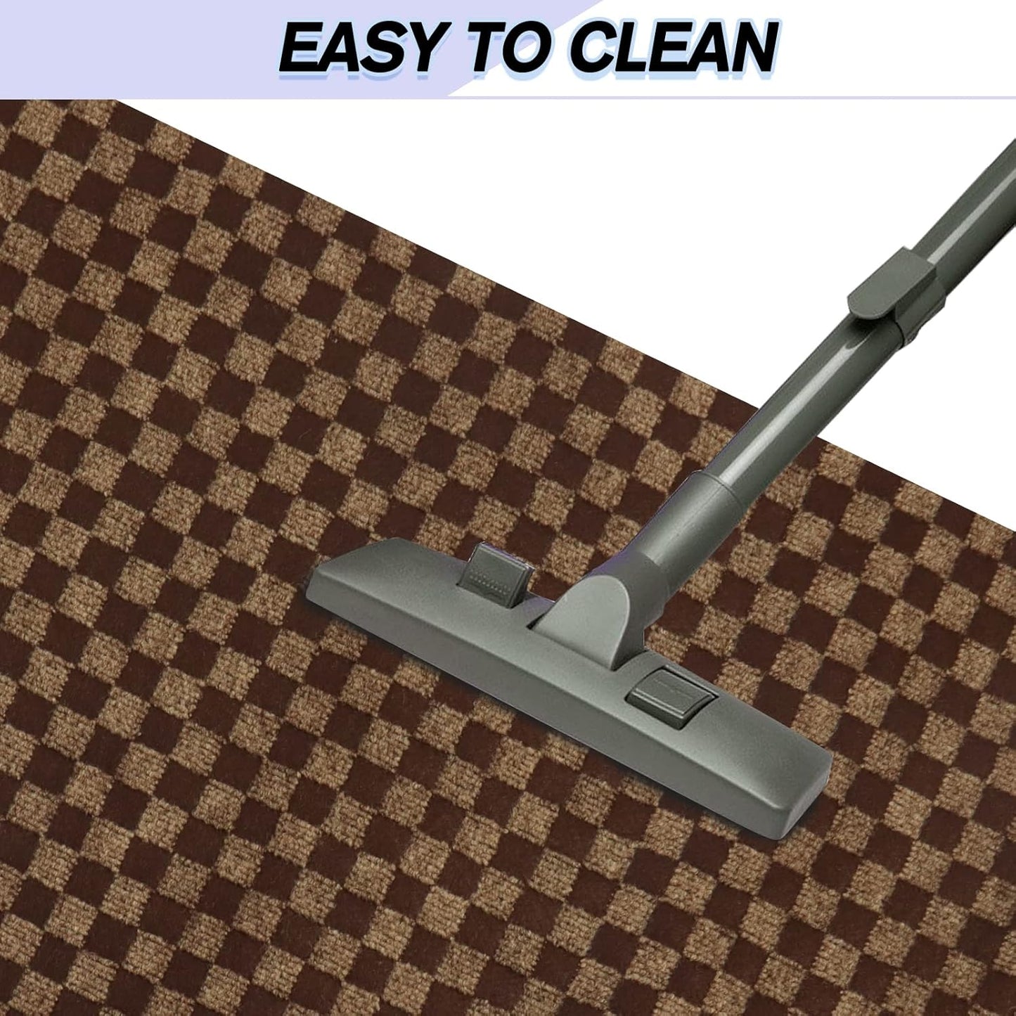 Custom Size Backed Non-Slip Area Rugs Runner, Easy Clean, Waterproof Runner Rugs for Hallway Entryway, Kitchen, Laundry, 4FT x 10FT, Brown Checkered