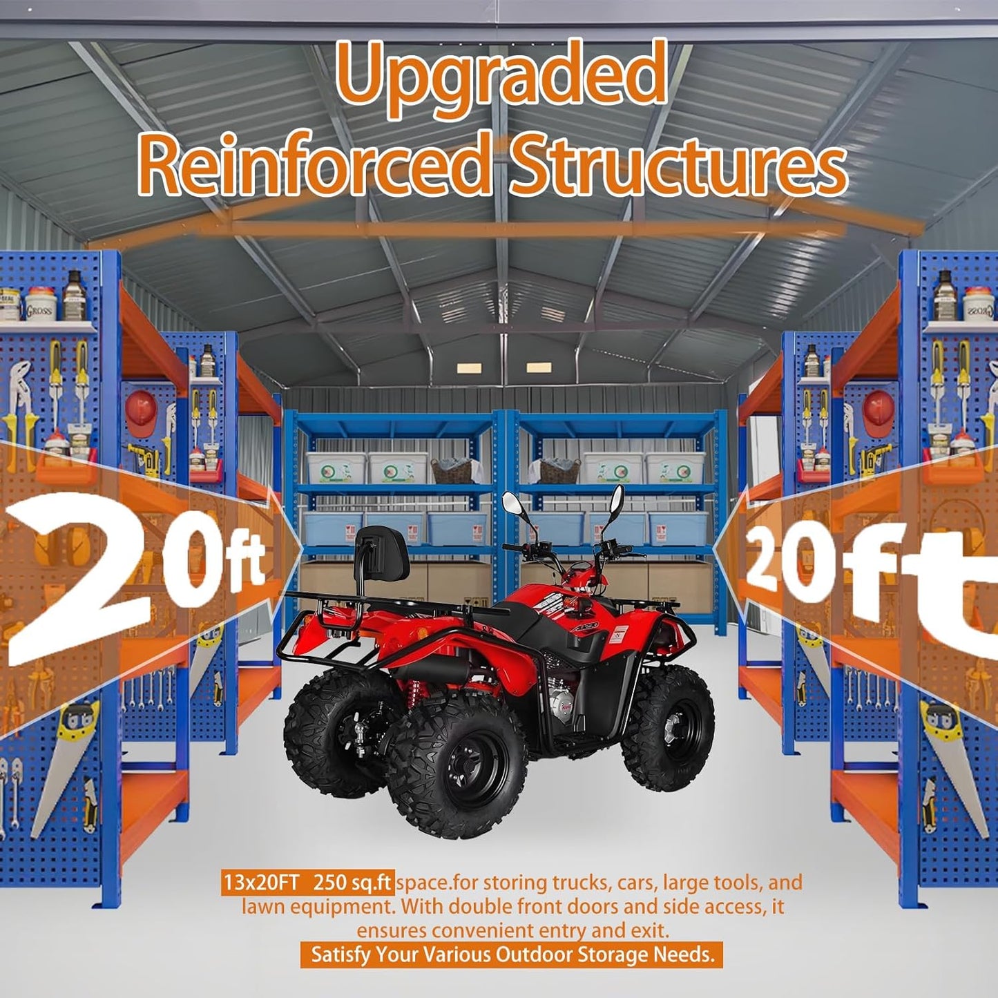 KUIKUI Shed 20x13 FT, Metal Shed Without Floor, Outdoor Storage Shed with Lock for Car, Truck, Lawnmower