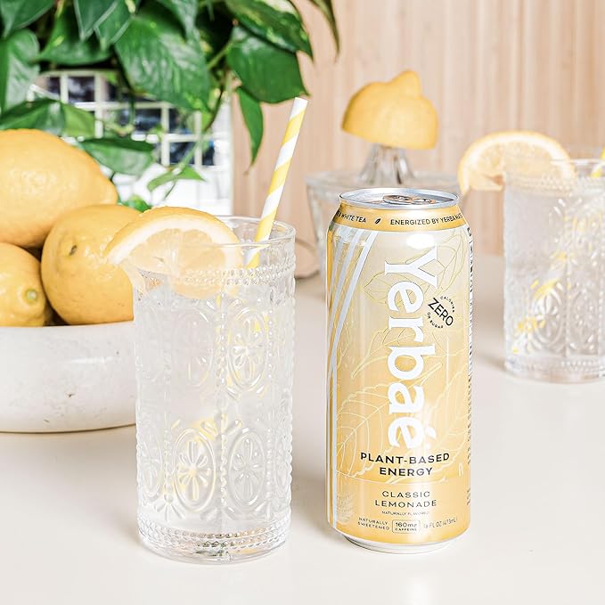 Yerbae Energy Beverage - Classic Lemonade, 0 Sugar, 0 Calories, 0 Carbs, Energized by Yerba Mate, Plant-Based, Healthy Alternative to Sugary Drinks, 16oz cans (12 Pack)