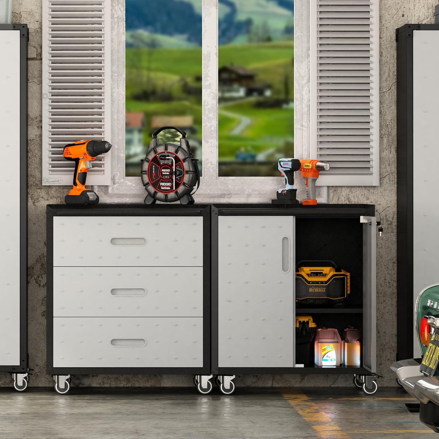 Metal Garage Storage Cabinet with Wheels,Locking Rolling Tool Cabinet with Drawers and Shelves for Home, Office, Garage & Workshop